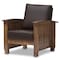 Baxton Studio Charlotte Walnut Wood and Brown Faux Leather 1-Seater Lounge Chair 125-6900 - alternate 3